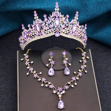 Baroque Wedding Crown for Bride 3-pack Tiara Earrings Necklace Bridal Jewelry Set Champagne Crystal Costume Party Birthday Gift