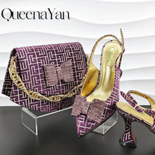 New Design Texture Nigeria Elegant Fashion Women's Banquet Pointed Toe High Heels And Bag Set For Wedding Party