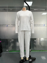 Women Two Piece Pant Sets Solid Full Sleeved Tops Round Neck Casual Midi Waist Long Pants Pockets Regular Elegant Lady