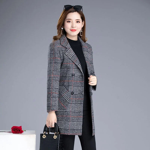 Winter Wool Women's Plaid Blended Elegant Jacket