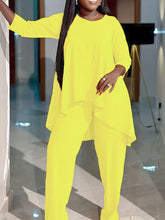 Women Two Piece Sets Pant Set Round Neck Matching Sets Casual Loose Irregularity Tops Long Pants Elegant Splice Y2k Streetwear