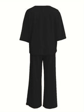 Cross border Europe and America 2025V collar bat sleeve casual loose wide leg pants set for women