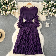 European Court Style Dress Miyake for Women A Design Sense Tassel V-neck Slim Fit Long High-temperature Pleated Flared Sleeve