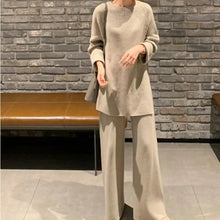 Women Elegant O Neck Loose Sweater and Wide Leg Knitting Trousers Suits Autumn Winter Two Piece Set Vintage Solid Jumper Outfits