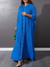 Autumn and Winter Fashion New Women's Loose Round Neck Single Breasted Pleated Temperament Obese Women's Long Sleeved Dress