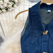 Denim Dress Women Long Dresses Turn Down Collar Sleeveless Party Club Hollow Out Jeans High Waist Slim Single Breasted Vestidos