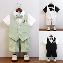 Children Green White Baptism Photography Suit Kids Vest Shirt Shorts Bowtie Ceremony Costume Boys Breathable Wedding Dress