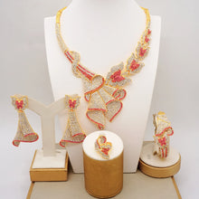 Latest Italian Dubai Gold Color Ladies Full Crystal Necklace Jewelry Set Simple Ring Bracelet Earrings African Jewelry Wedding