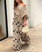 New Casual Set Fashion High Street Outfits Casual Diagonal Neck Hollow Nine-quarter Top Loose Polka Dot Printed Leg Pants Suit
