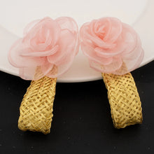 Shining Gold Plated Pink Big Flower Shape Necklace Bangle Earrings Ring Women Jewelry Set for Party Wedding Gifts