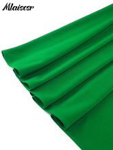 Mlaiscsr Elegant Office Lady Dresses for Women Green O Neck Pearl Mesh Lantern Sleeve Belt A-line Celebrate Event Party Gowns