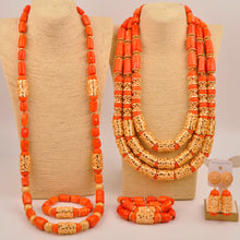 Natural coral beads orange necklace set for stylish Nigerian wedding couple African jewelry