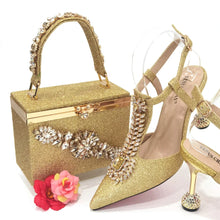 Venus Chan 2023 Italian Design Girly Style Pointed Toe Wedding Shoes And Bag, Full Diamond Decoration Metal Closure Bag