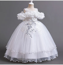 New Elegant Girl Party Dress Long Wedding Bridesmaid Dress 4-13 Year Old Mesh Embroidered Graduation Ball Evening Dress