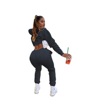 Women's Fitness Running Sets Fleece Long Sleeve Cropped Hoodies+Jogger Tracksuit