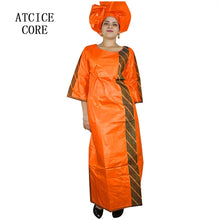 African Bazin Riche Embroidery  For Women Long Dress With Scarf