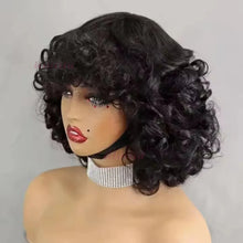 99J burgundy Fumi Curly Bob Wig Bouncy Pixie Cut Wig Highlight Full Machine Egg Curls Curly Human Hair Wigs for Women With Bangs
