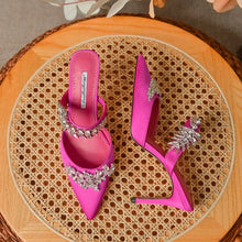 Women's High HeelsTemperament Baotou Silk Wheat Ear Rhinestones Muller Semi-Trailer Pump Pointed Stiletto Sandals