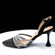 Venus Chan Shoes for Women 2023 Pointed Toe Black Heels Rhinestone Chain Party Sandals Italian Shoes and Bags Matching Set 2023