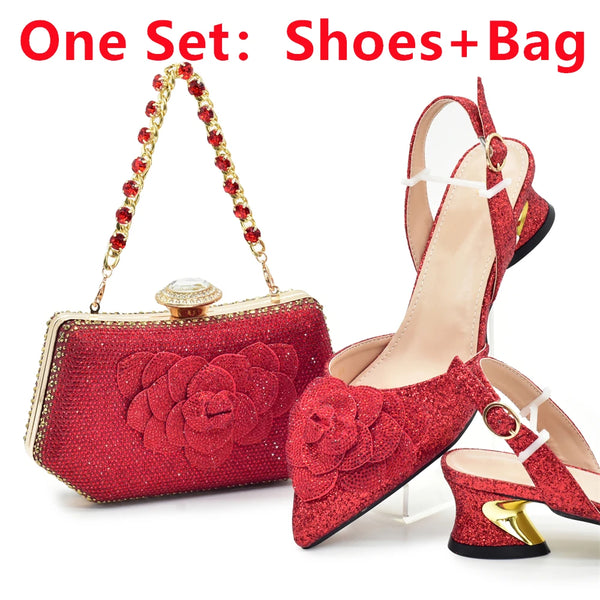 Women's Shoe and Bag Set Latest Luxury Italian Rhinstone Design for Wedding and Party