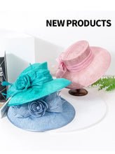Luxury Blue Sinamay Church Hat For Women Elegant Feather Wedding Bridal Bowler Hats Cocktail Party Derby Cap Chapeau Femme