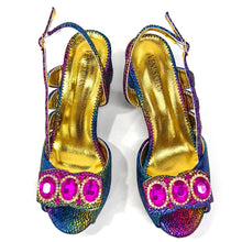 Elegant Heels for Womens Peep Toe Special Material Design Rhinestone Sandals Italian Shoes and Bags Matching Set 2024