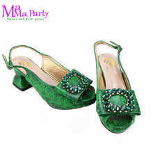 2025 Autumn New Design Specials Italian Women Shoes and Bag Set Comfortable Mid Heels With Rhinestone in Yellow Color