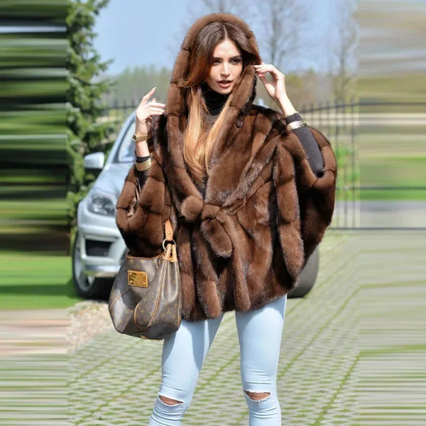 New Elegant Quality Faux Fur Hooded Women's Coat For Winter
