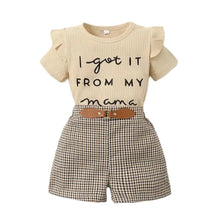 2PCS Toddler Baby Girl Clothing Set Letter Print Short Sleeve Top+Checkered Shorts Fashion Casual Suits for Kids Girl 1-6 Years