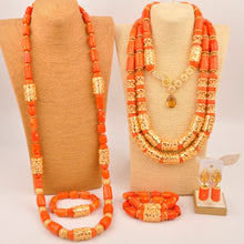 Natural coral beads orange necklace set for stylish Nigerian wedding couple African jewelry