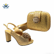 2022 Sweet  Special Design Women Crystal Style African Ladies Party Shoes Matching Bag in Magenta Color