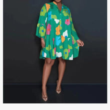 Autumn Women's New Loose Fashionable Printed Long Sleeved Sexy V-neck Single Breasted Shirt Big Swing Half Body Jumpsuit