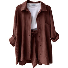 Women's Short Sets 2 Pcs Sale Grass Green Loose Button Cardigan Blouse Coats & Drawstring Wide Leg Loose Short Pant Suits