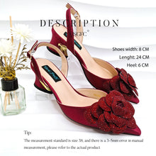 QSGFC Evening Shoes And Bags Set With Full Diamond Handmade Petal Clutches Pointed Toe Mid-Heel Women Shoes
