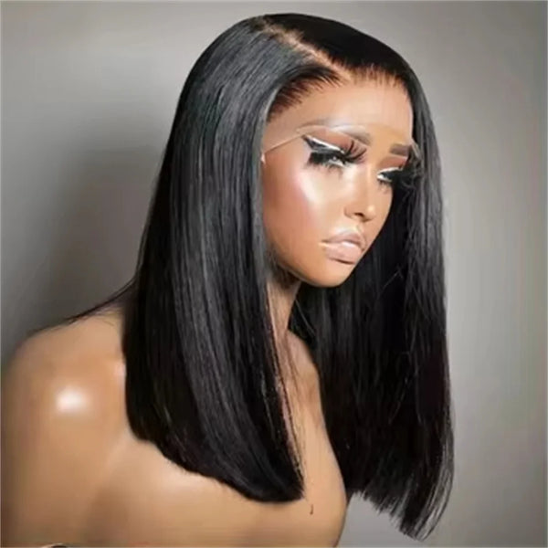 14Inch Short Straight Bob Wig Human 13x4 Lace Transparent 210% Frontal Hair Bob Wig PrePlucked Lace Front Human Hair Wigs