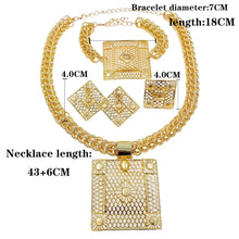 African Women 18K Gold Plated Jewelry Sets Gold Geometry Pendant Necklace Earrings Indian Wedding Party Jewelry