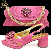 QSGFC Open Toe Women Heels for 2024 Elegant Party Olive Color Diamond Pumps Italian Shoes and Bags Matching Set