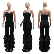 Jumpsuits Strapless Women Sleeveless Sexy Rompers One Piece Overalls Slim Fit Long Pant Ruffles Patchwork Elegant Lady