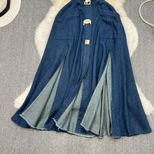 Denim Dress Women Long Dresses Turn Down Collar Sleeveless Party Club Hollow Out Jeans High Waist Slim Single Breasted Vestidos