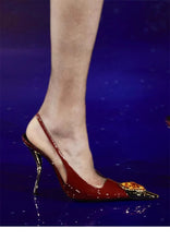 Iron Head Fashion Heterosexual Red High Heels Fox Head Jewel Decoration New Plus Size Banquet Shoes Women's High Heel Sandals