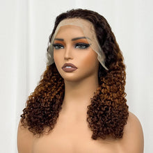 Double Drawn 250% Density Ombre 18 Inches Water Wave Curly Human Hair Wigs 13x4 Transparent Lace Frontal Hair Wig for Women