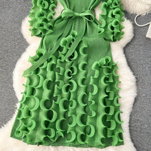 European Court Style Dress Miyake for Women A Design Sense Tassel V-neck Slim Fit Long High-temperature Pleated Flared Sleeve