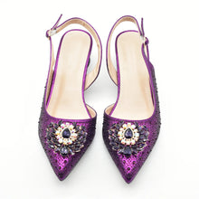 Purple Shoe and Bag Set for Party Women Shoes and Bags To Match Set Italy Elegant Rhinestone Lady Heeled Pumps Women Wedding