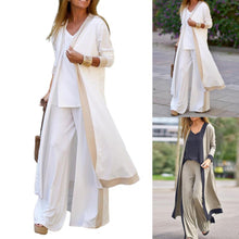 Three-Piece Sets Women Outfit Long Cardigan Sling Tops Wide Leg Pants Suits Casual Cardigan Straight Leg Trouser V Neck Camisole