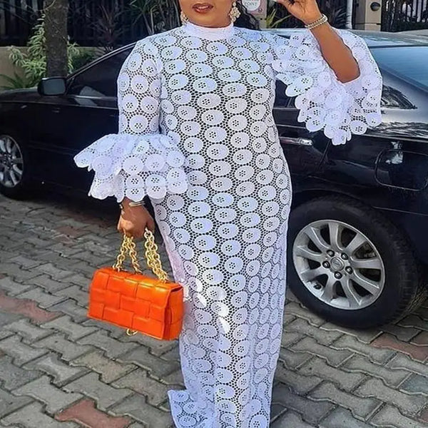 White African Wedding Party Dresses For Women 2023 Autumn Elegant Hollow Out Muslim Fashion Abaya Dashiki Robe Long Maxi Dress