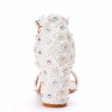 Plus Size 34-43 Shoes for Women Summer Lace Flower Sandals Peep Toe Fashion String Bead High Heel Party Wedding Evening Shoes