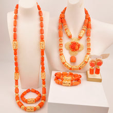 Natural coral beads orange necklace set for stylish Nigerian wedding couple African jewelry