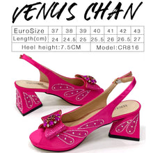 Venus Chan-Italian Shoes and Bags Matching Set for Women Bow Rhinestones Peep Toe High Heels Purple Color Nigerian Party 2024