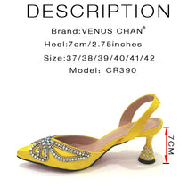 Venus Chan 2023 Yellow Classy Bowknot Pointed Toe Women's Shoes High Heel Elegant Sandals Shallow Mouth Shoes Bag Set Women