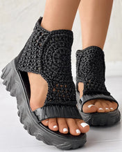 2024 Hot Seller New Gold Knitted Sandals for Women Braided Elastic Summer Shoes Mesh Flat Bottom Hollow Out Female Sandals